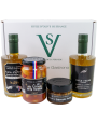 Coffret Quatro: 1 Huile Grande Réserve-1 Huile Picholine - 1 pot Olives Piment - 1 Tapenade Tomate