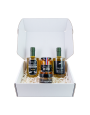 Coffret Quatro: 1 Huile Grande Réserve-1 Huile Picholine - 1 pot Olives Piment - 1 Tapenade Tomate