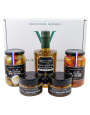 Coffret 1 Huile d'Olive - 2 Olives Nature + Piment - 2 Spécialités de Tapenades Vertes Amande et Tomate